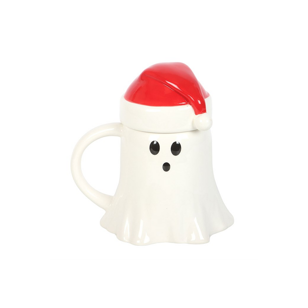 Ghost Shaped Mug with Santa Hat Lid