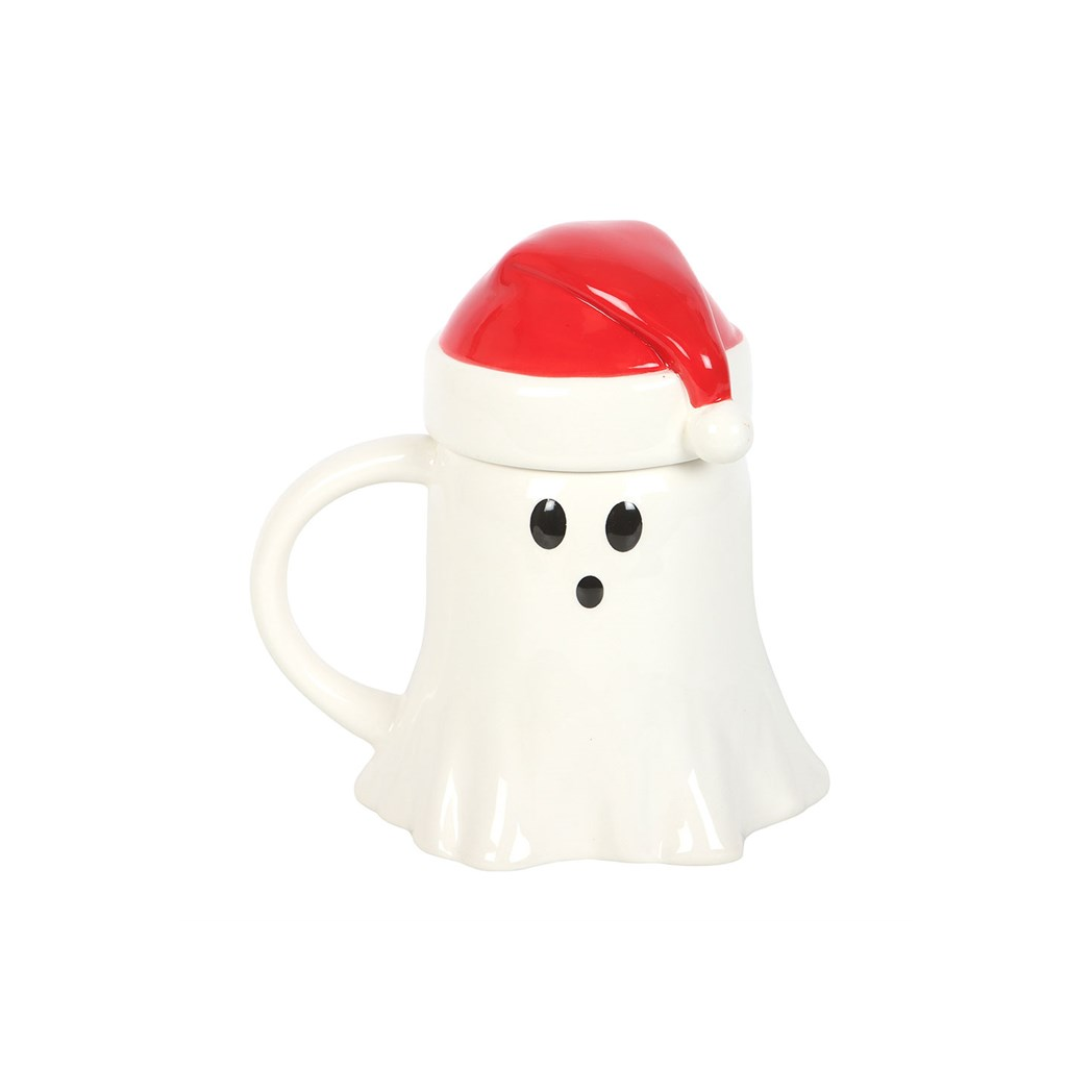 Ghost Shaped Mug with Santa Hat Lid
