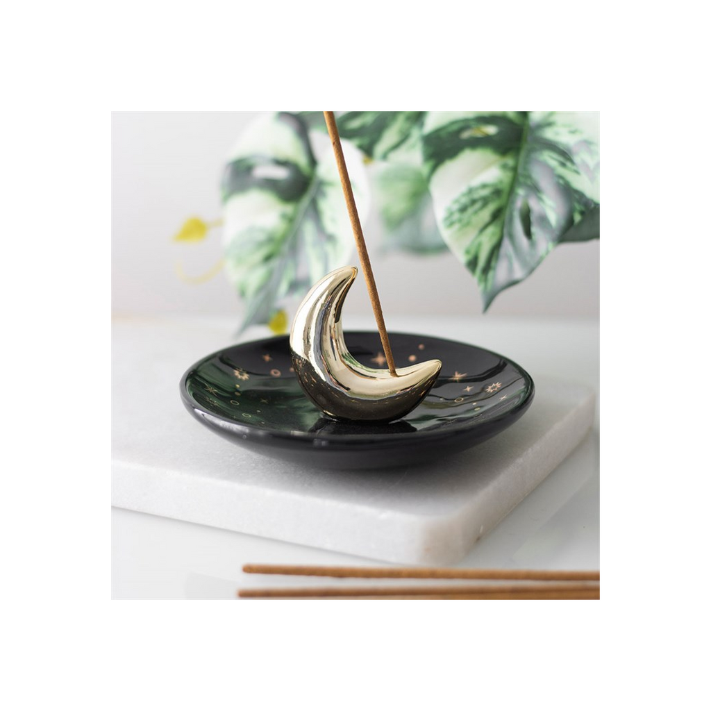 Gold Crescent Moon Incense Stick Holder