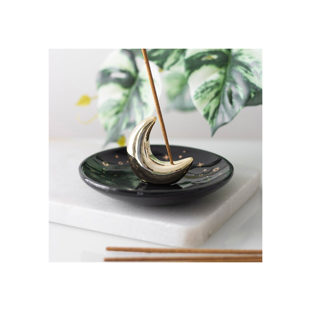 Gold Crescent Moon Incense Stick Holder