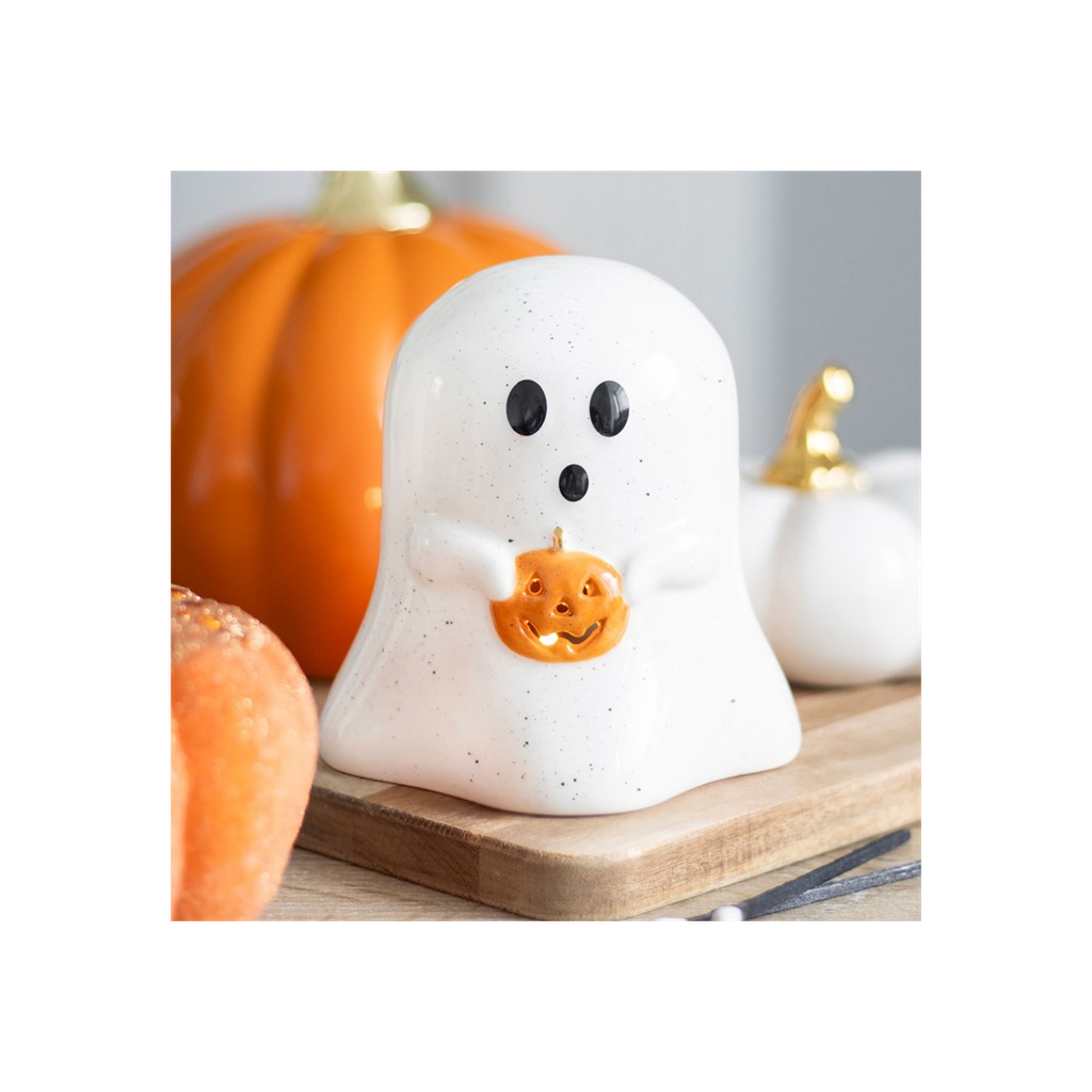 Ghost Shaped Tealight Candle Holder with Pumpkin