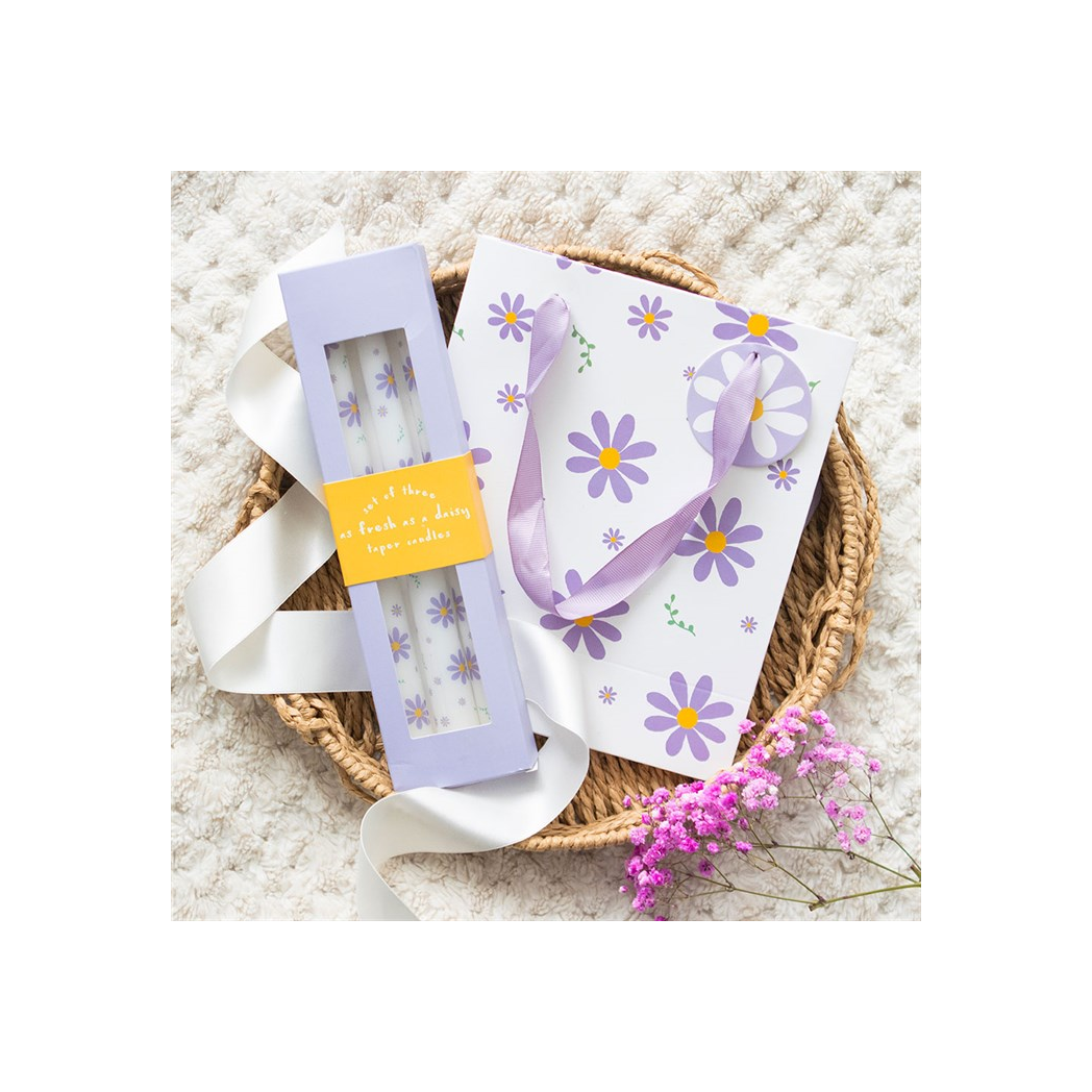 Set of 3 Purple Daisy Taper Candles