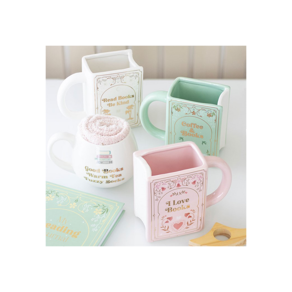 Read Books Be Kind White Book Shaped Mug