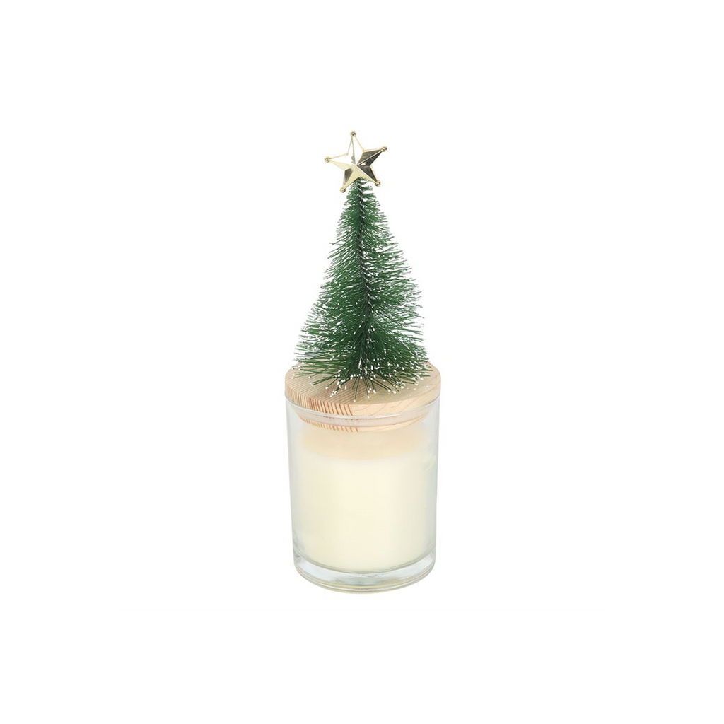 Holly Jolly Pine & Fir Glass Candle with Tree