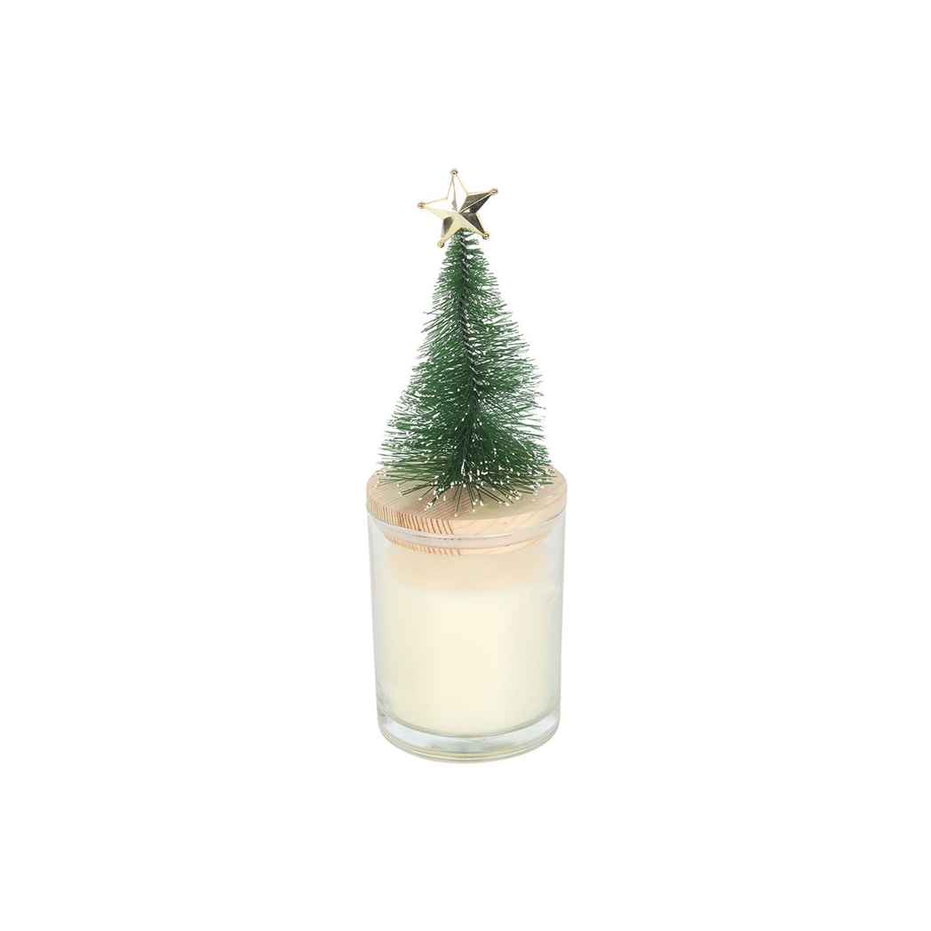 Holly Jolly Pine & Fir Glass Candle with Tree