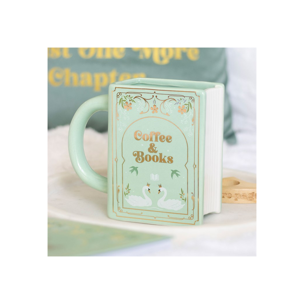 Coffee and Books Green Book Shaped Mug