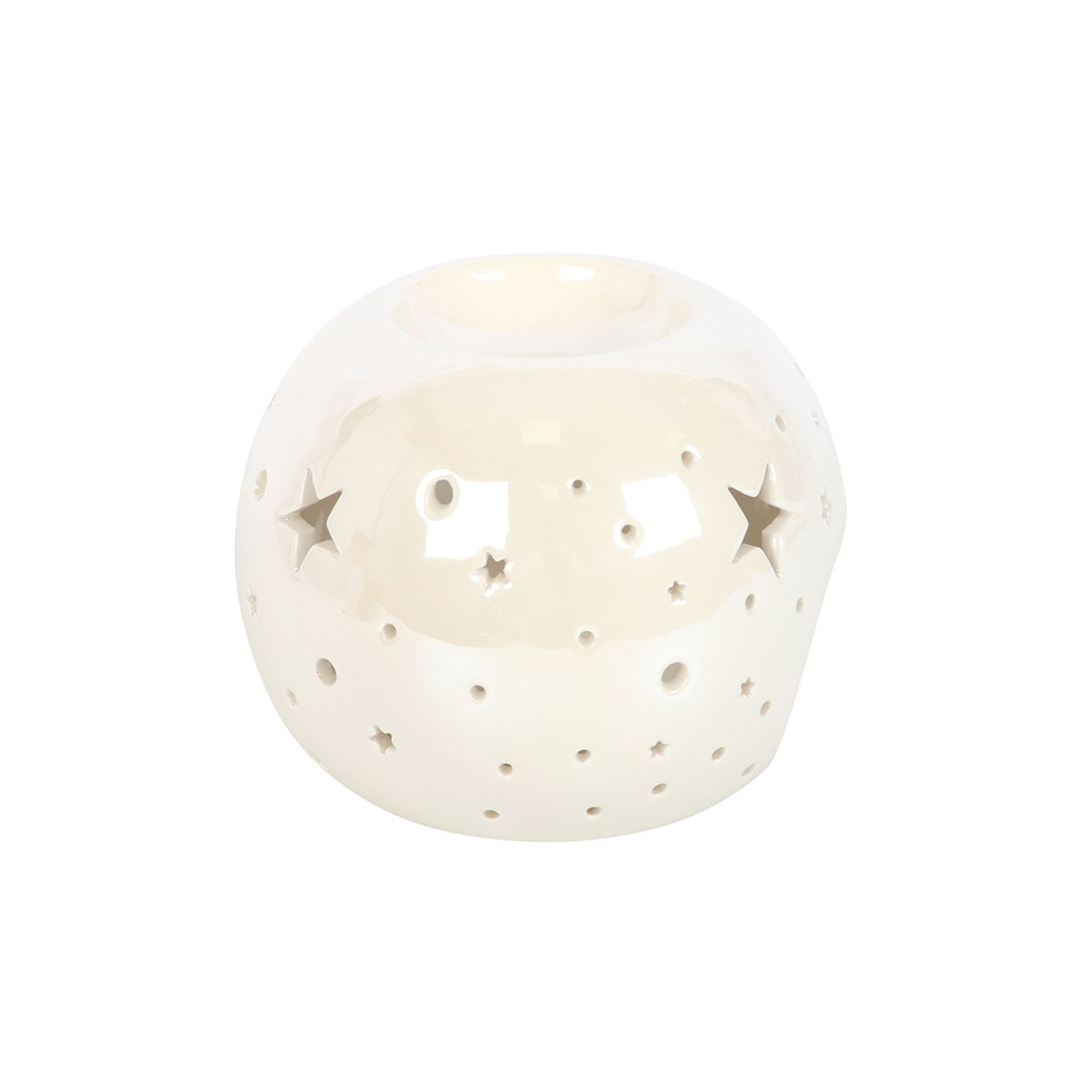 White Iridescent Star Oil Burner and Wax Warmer