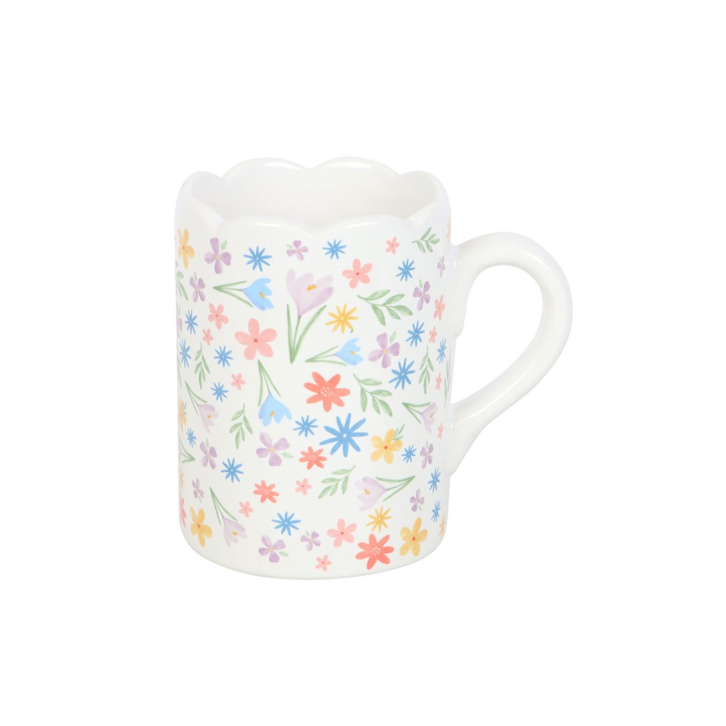 Spring Floral Print Scalloped Mug