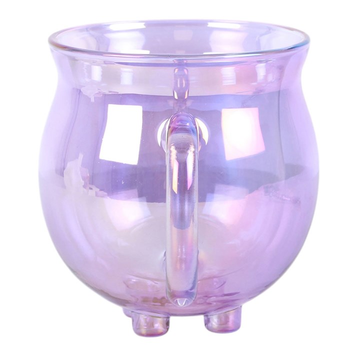 Purple Double Walled Glass Cauldron Mug with Spoon
