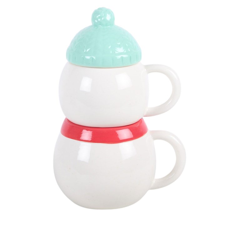 Set of 2 Winter Snowman Stacking Mugs