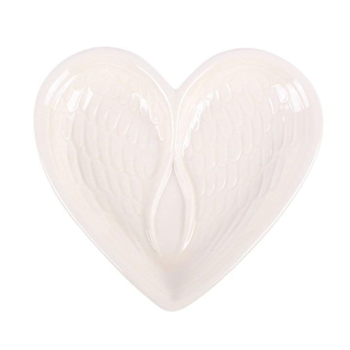 Off White Angel Wing Heart Trinket Dish