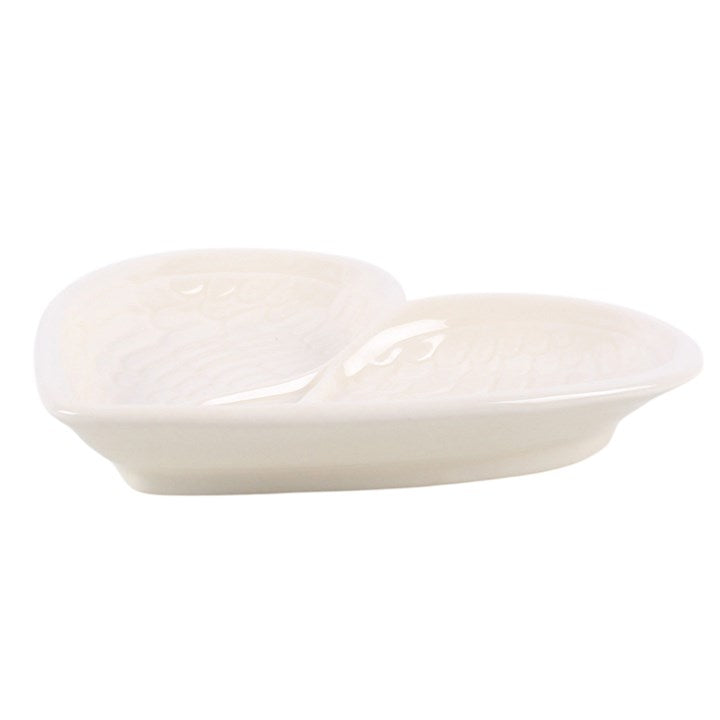 Off White Angel Wing Heart Trinket Dish