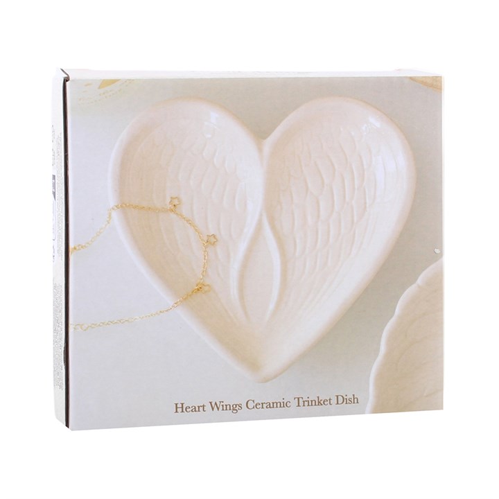 Off White Angel Wing Heart Trinket Dish
