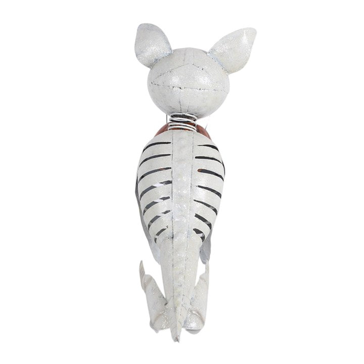Metal Skeleton Dog Ornament with Pumpkin