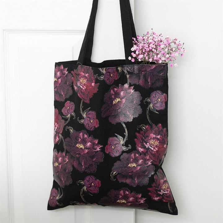 Dark Romance Floral Print Tote Bag