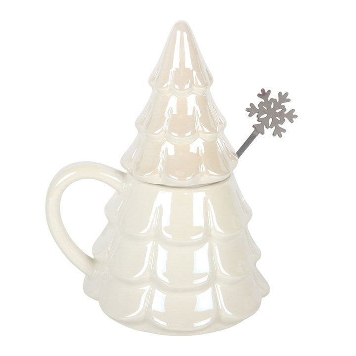 Iridescent Fir Tree Mug and Snowflake Spoon Set