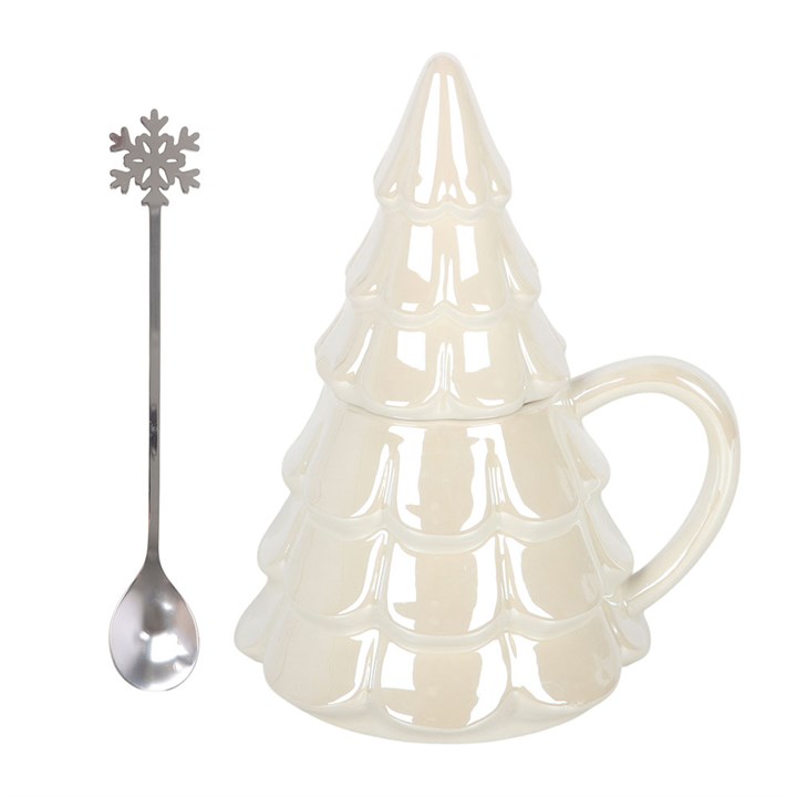 Iridescent Fir Tree Mug and Snowflake Spoon Set