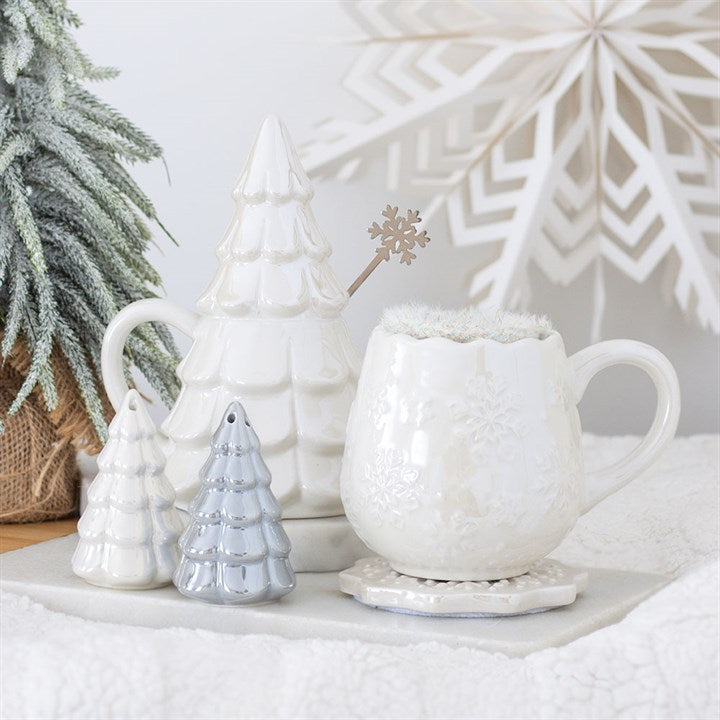 Iridescent Fir Tree Mug and Snowflake Spoon Set
