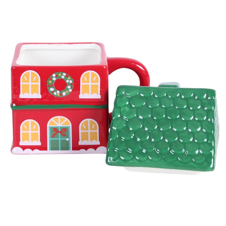 Red Christmas House Lidded Mug