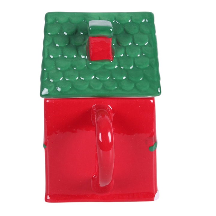 Red Christmas House Lidded Mug