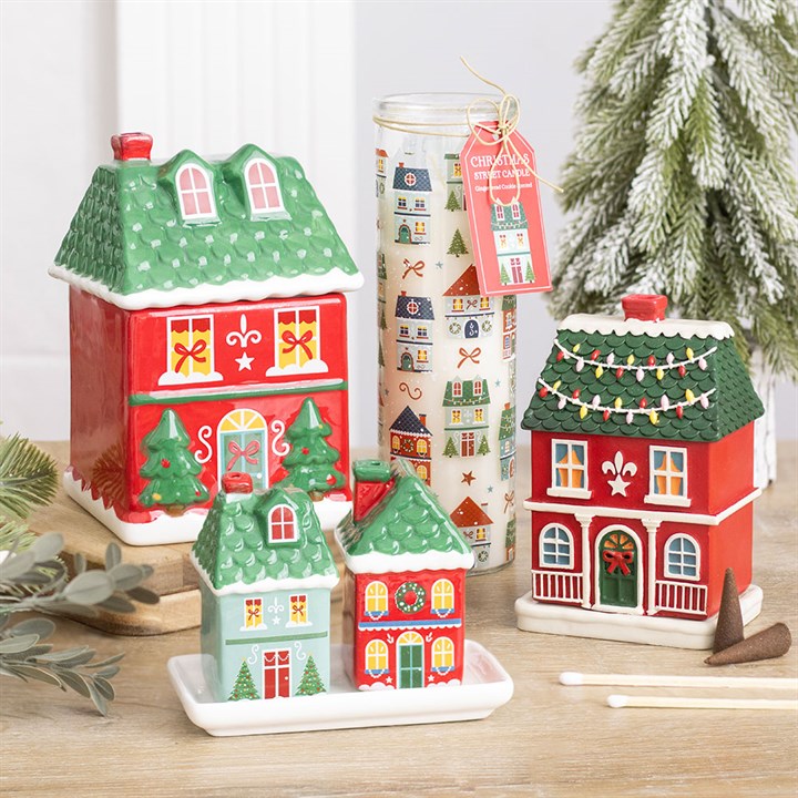 Red Christmas House Incense Cone Burner
