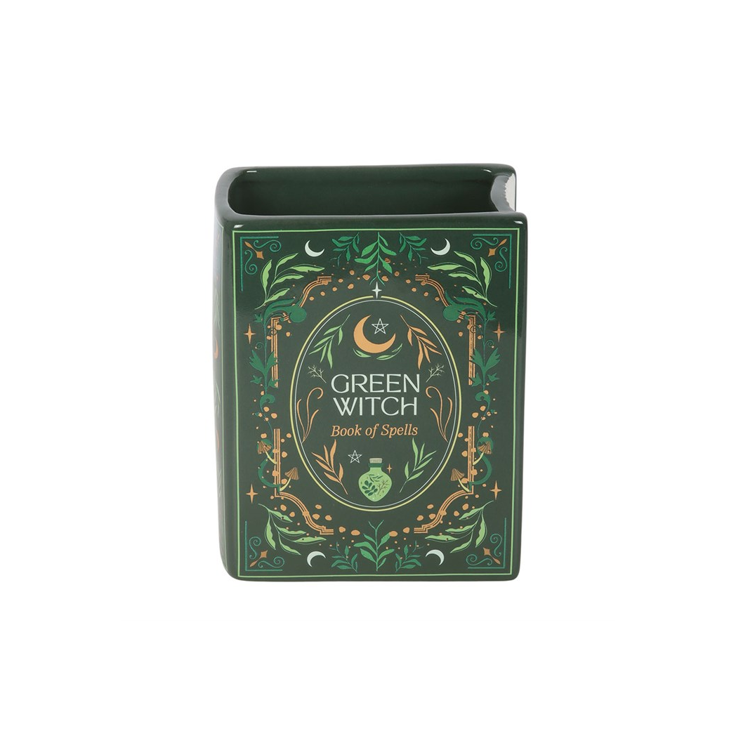 Green Witch Book Shaped Vase