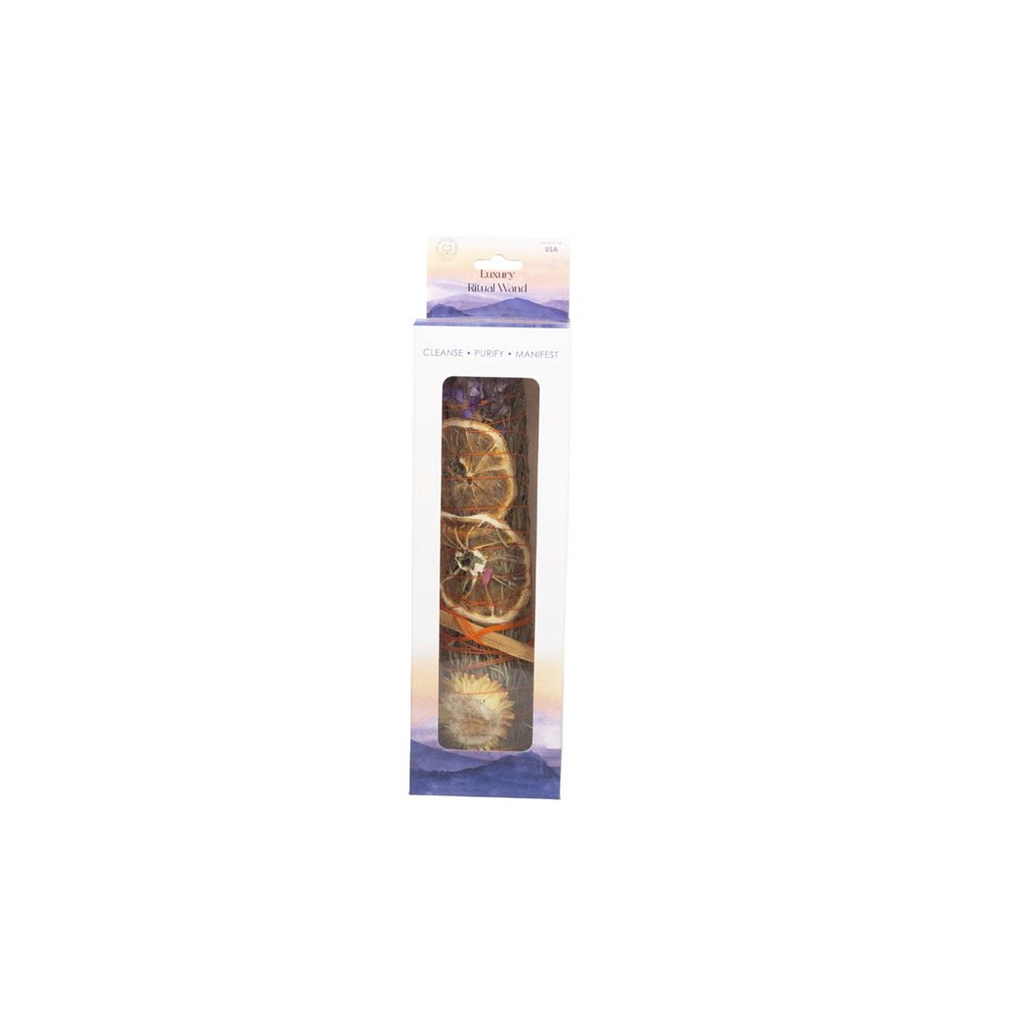 9in Ritual Wand Smudge Stick with Rosemary, Lavender, and Orange