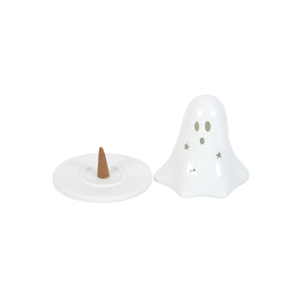 Ceramic Ghost Tealight and Incense Cone Holder