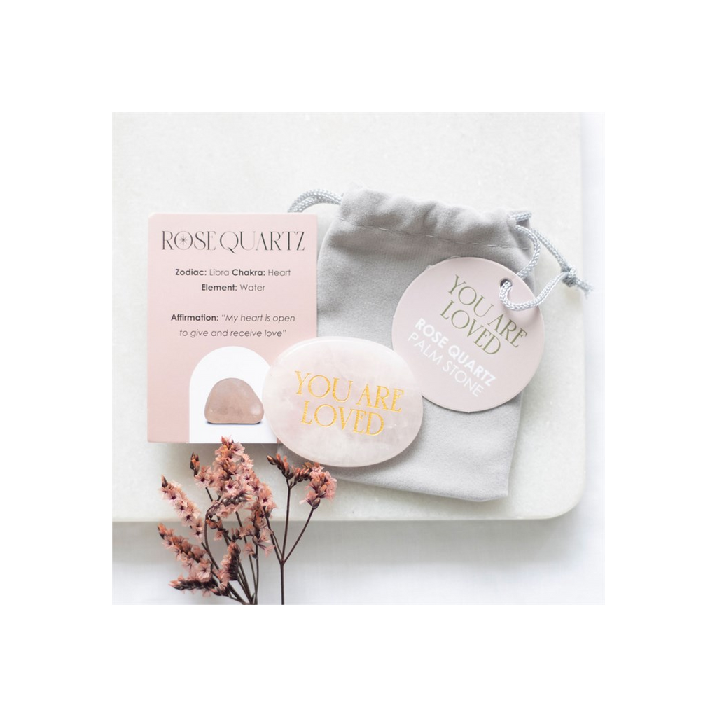 You Are Loved Rose Quartz Crystal Palm Stone