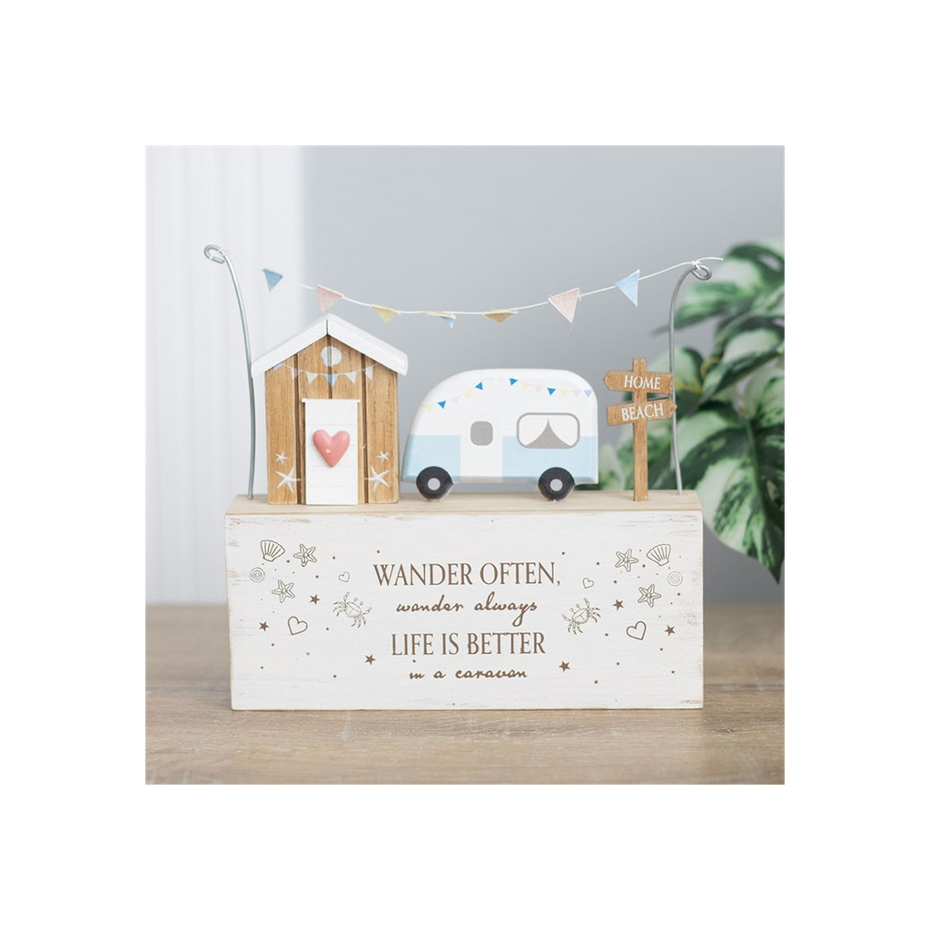 Wander Often Beach Hut Caravan Wooden Ornament