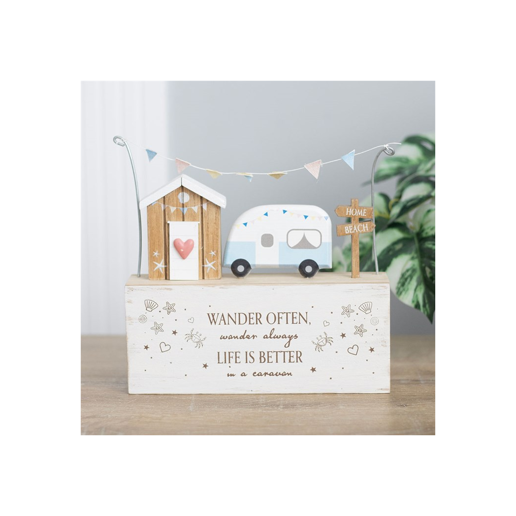 Wander Often Beach Hut Caravan Wooden Ornament
