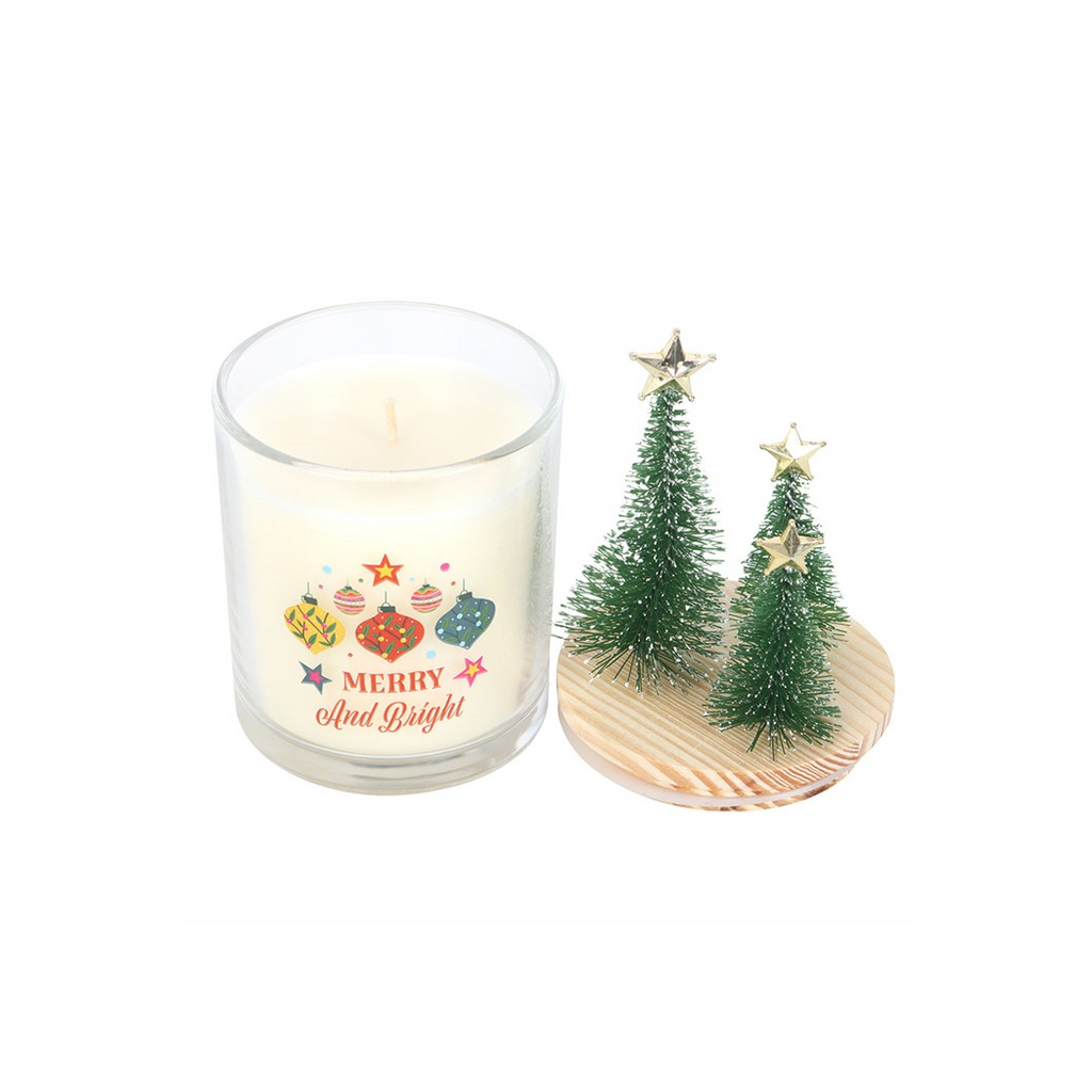 Merry and Bright Bauble Cinnamon & Spice Glass Candle with Tree