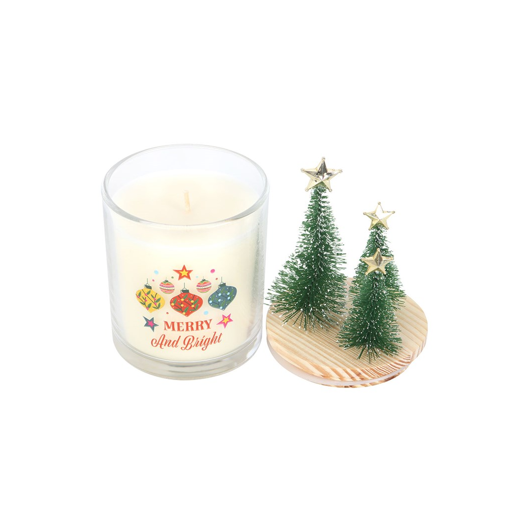 Merry and Bright Bauble Cinnamon & Spice Glass Candle with Tree