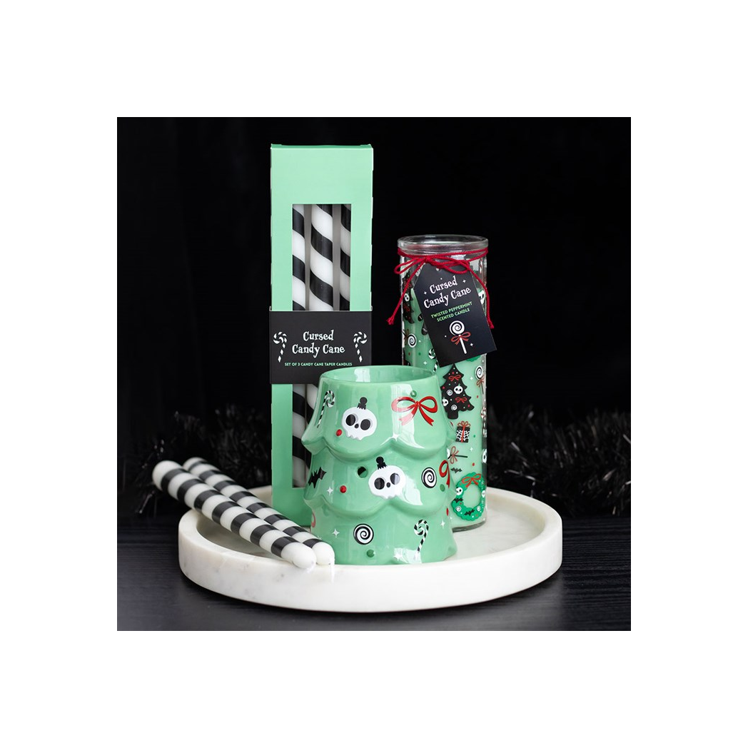 Set of 3 Black Candy Cane Taper Candles