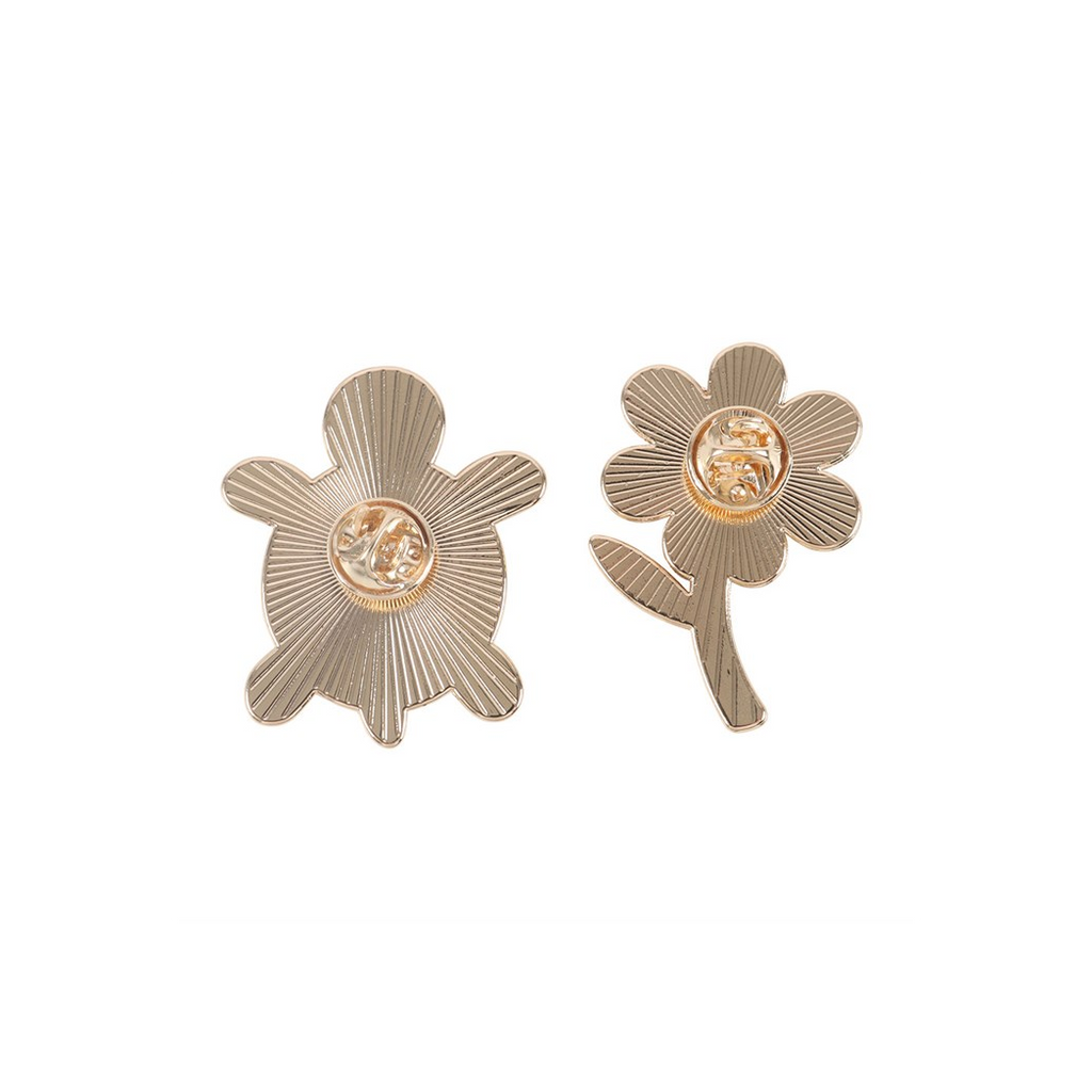 Set of 2 Turtle and Flower Pin Badges