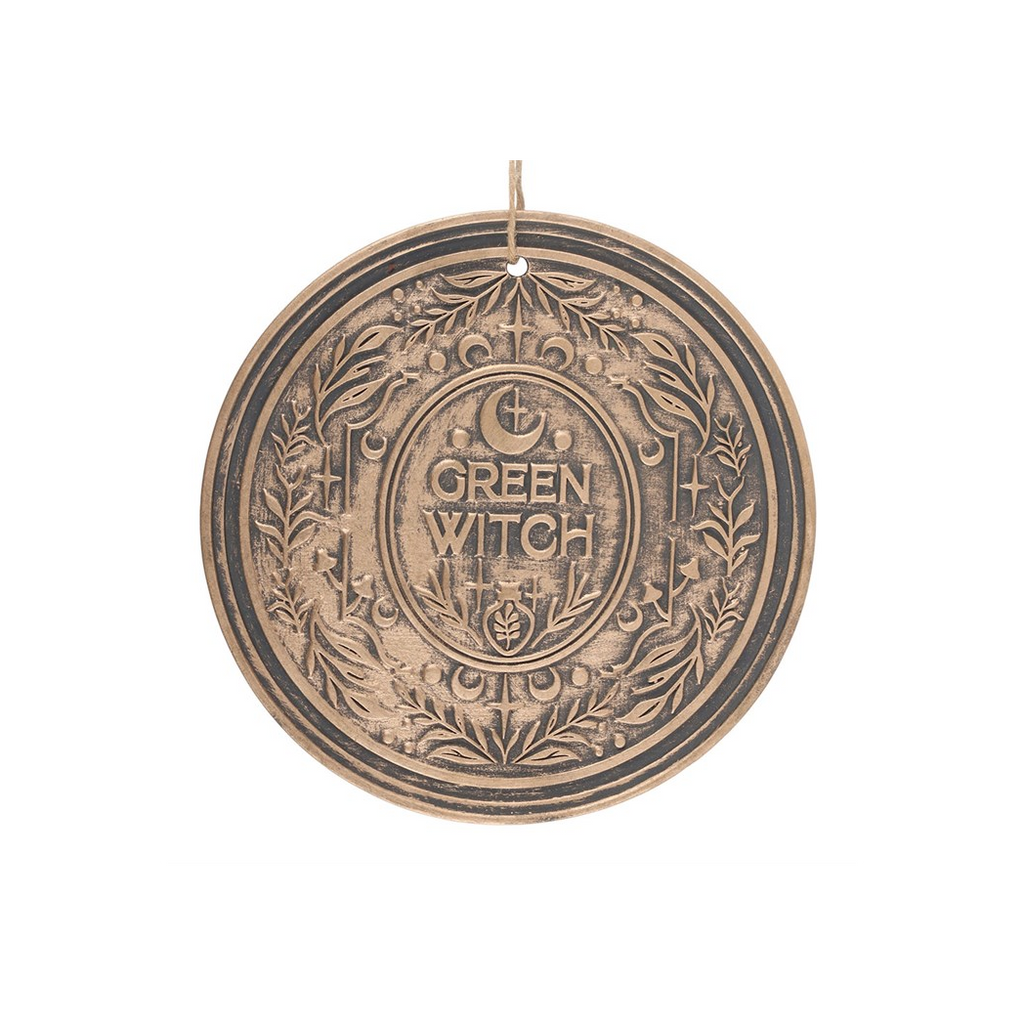 Green Witch Bronze Effect Terracotta Hanging Plaque