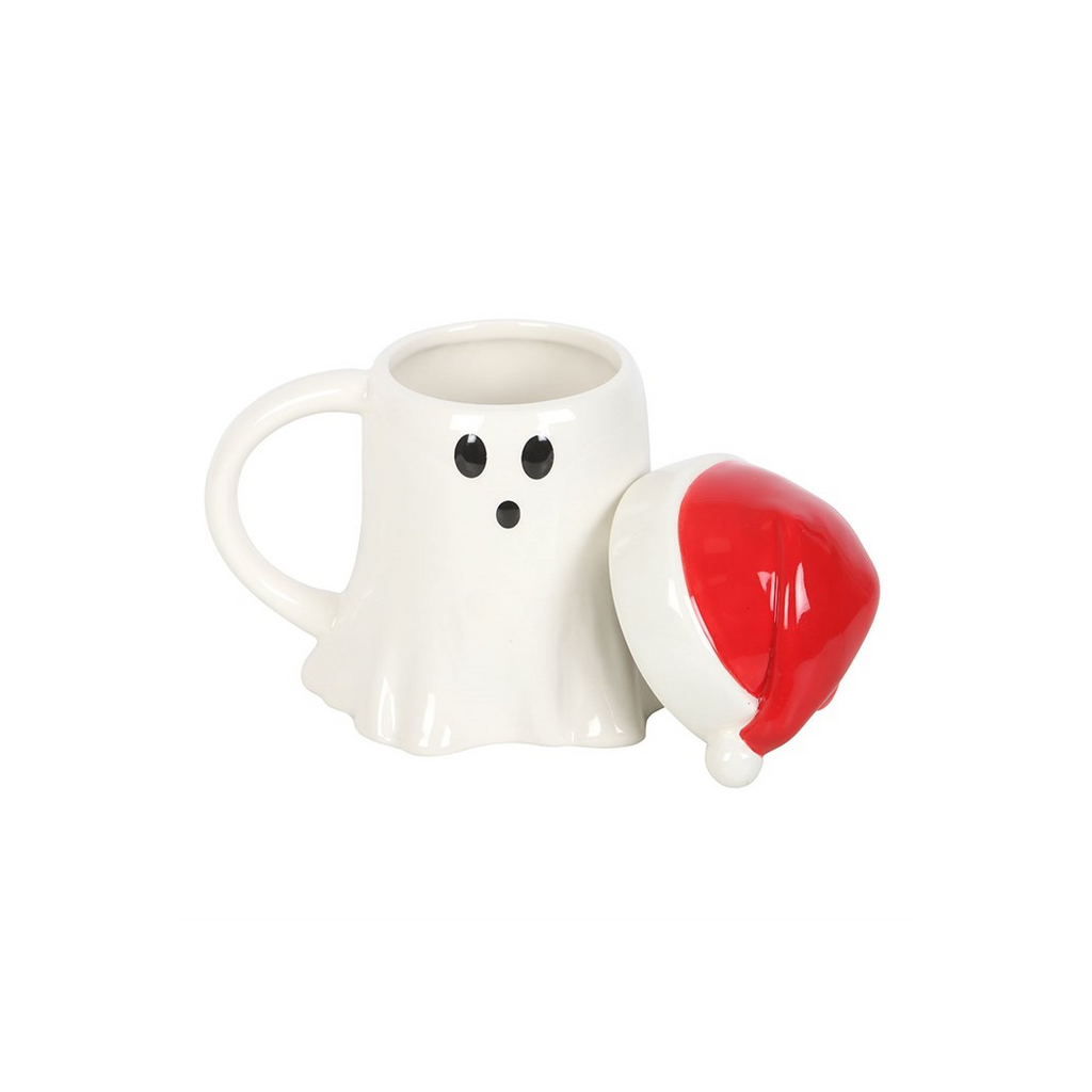Ghost Shaped Mug with Santa Hat Lid