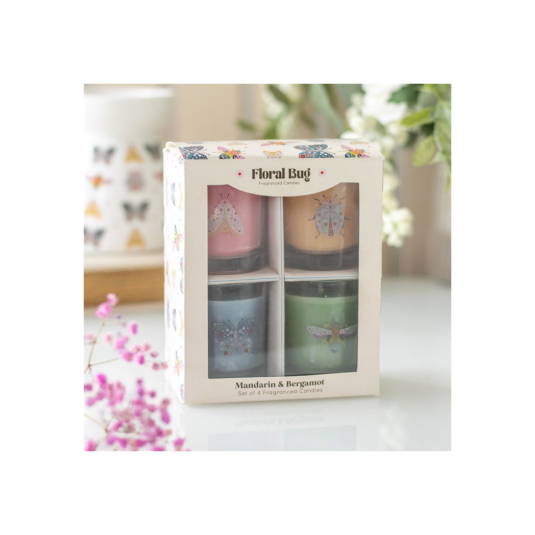 Set of 4 Floral Bug Mandarin & Bergamot Candles