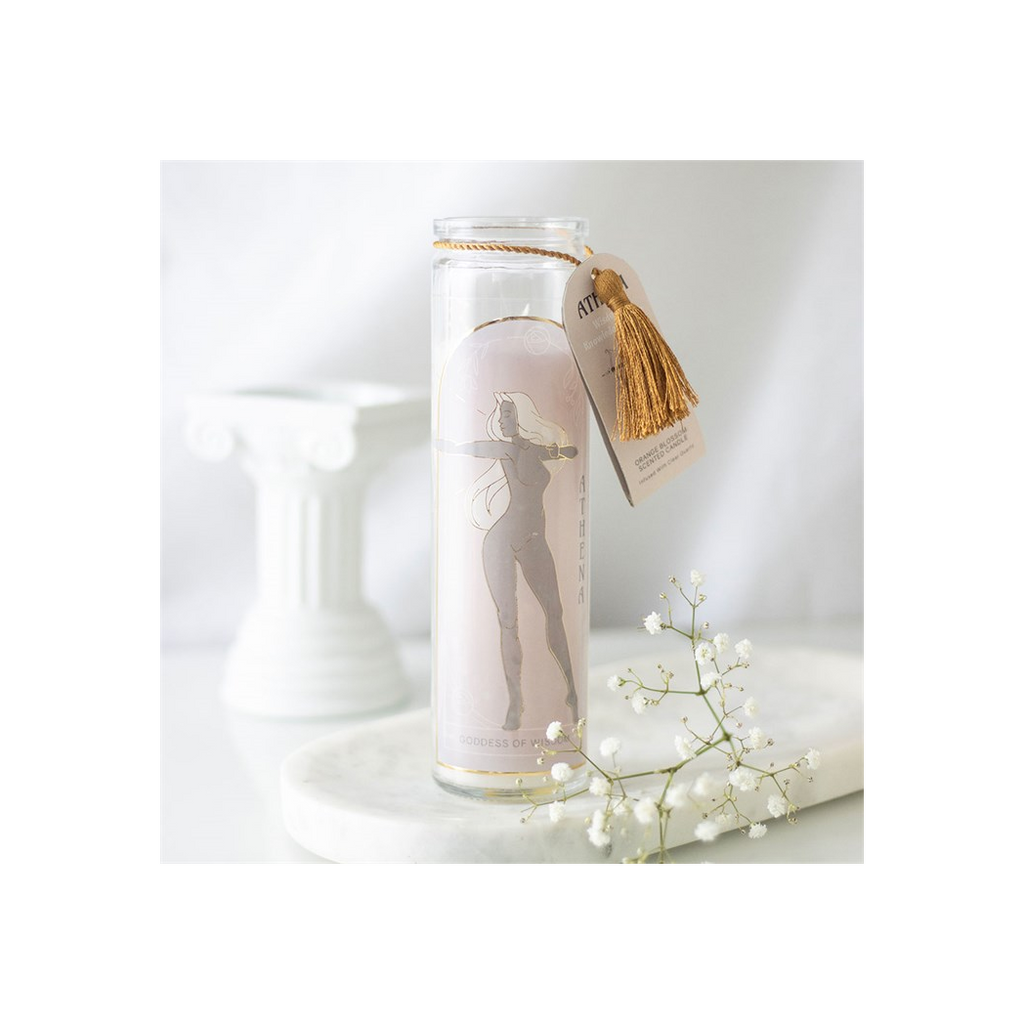 Athena Goddess Tube Candle with Clear Quartz Crystals