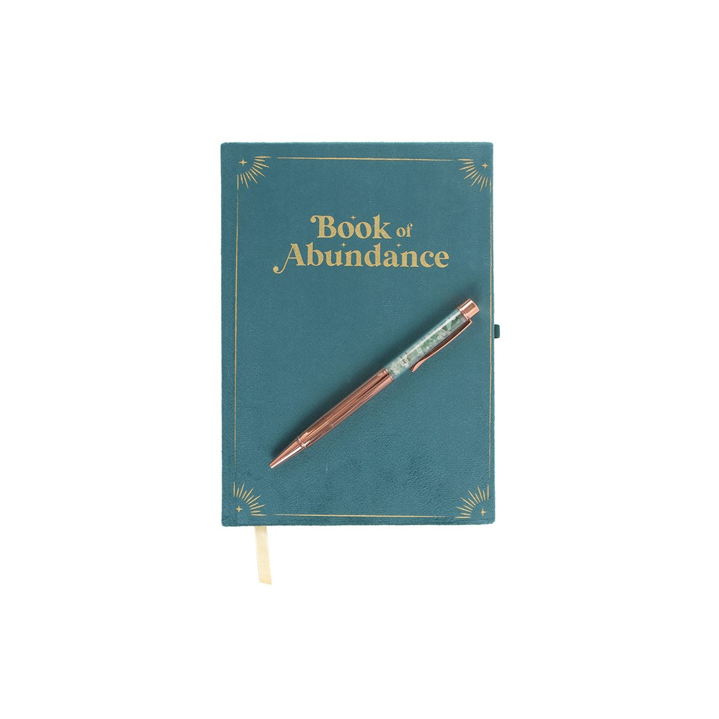 Book of Abundance Journal with Green Aventurine Crystal Pen