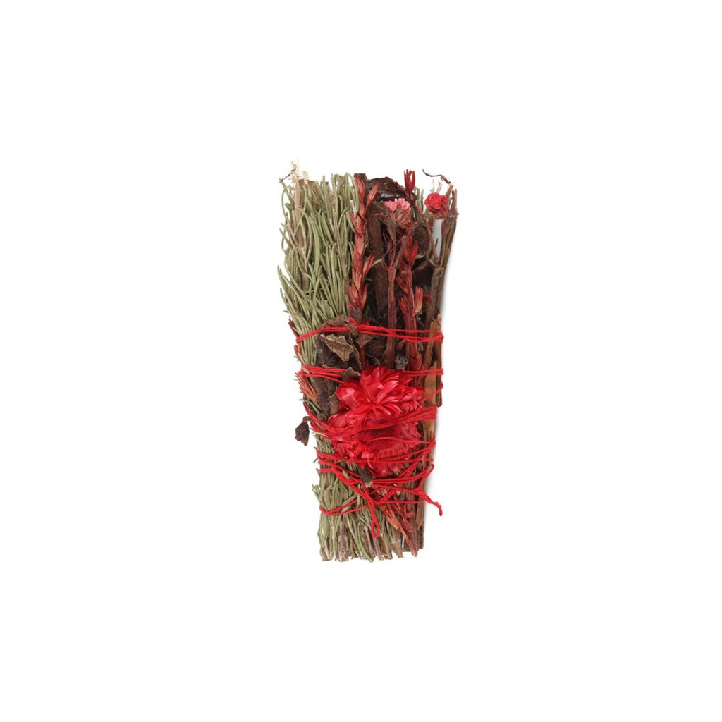 6in Ritual Wand Smudge Stick with Rosemary and Red Flowers