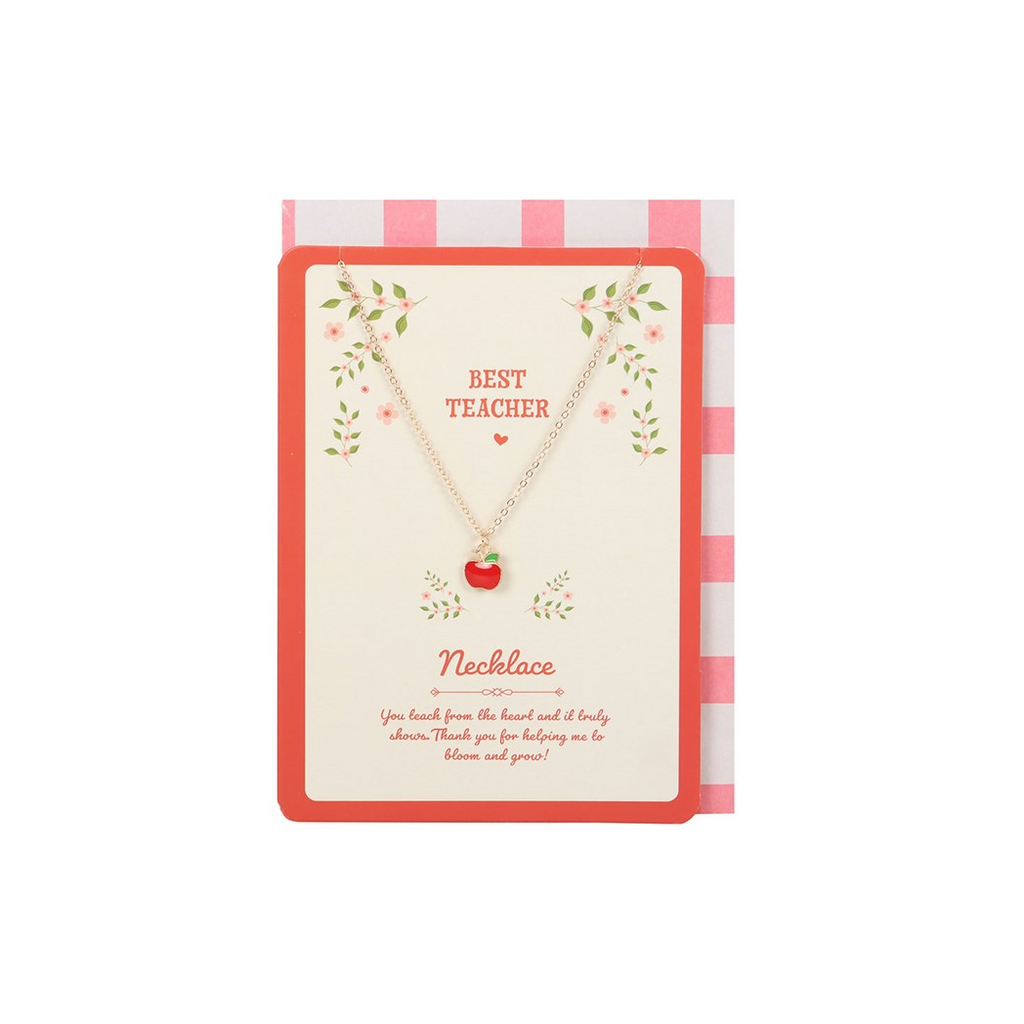 Best Teacher Apple Necklace on Greeting Card