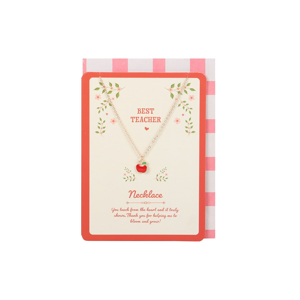Best Teacher Apple Necklace on Greeting Card