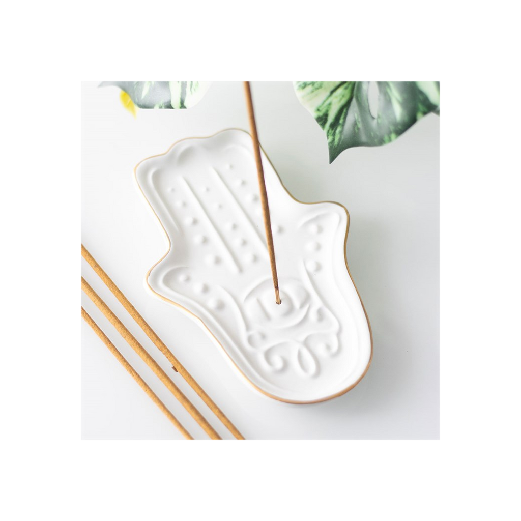White Hamsa Hand Incense Stick Holder