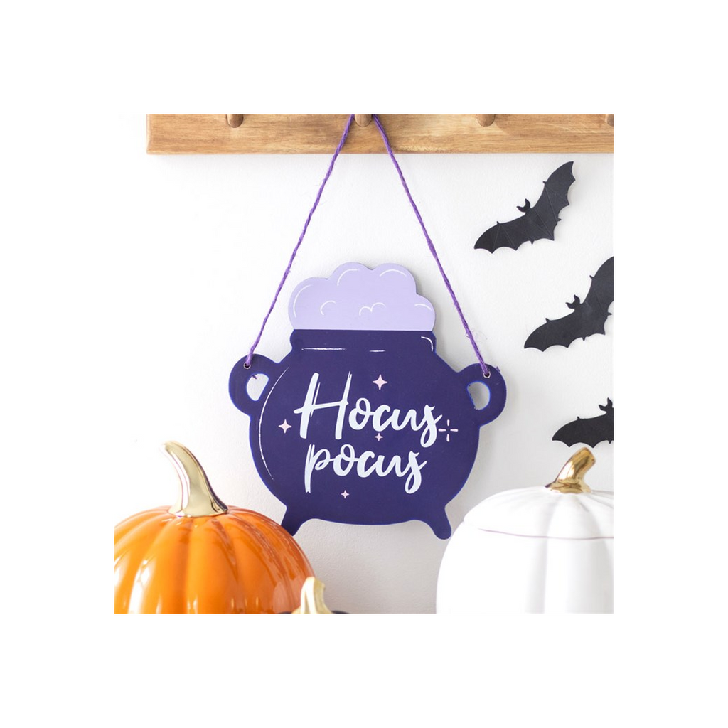 Hocus Pocus Cauldron Shaped Hanging Sign