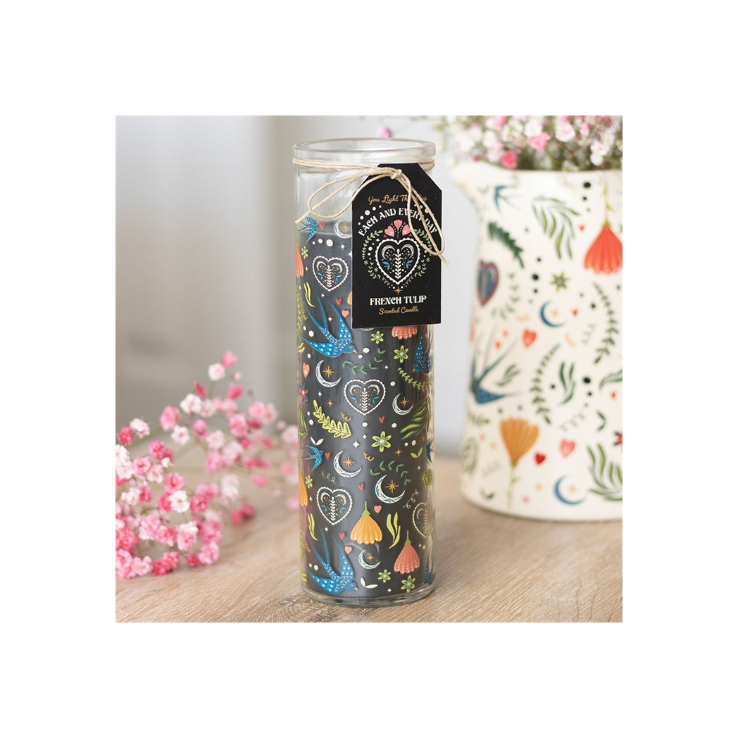 Midnight Bloom Print French Tulip Tube Candle