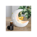 White Crescent Moon Oil Burner with Gold Dish