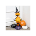 Orange Metal Pumpkin Man Ornament with Witch Hat