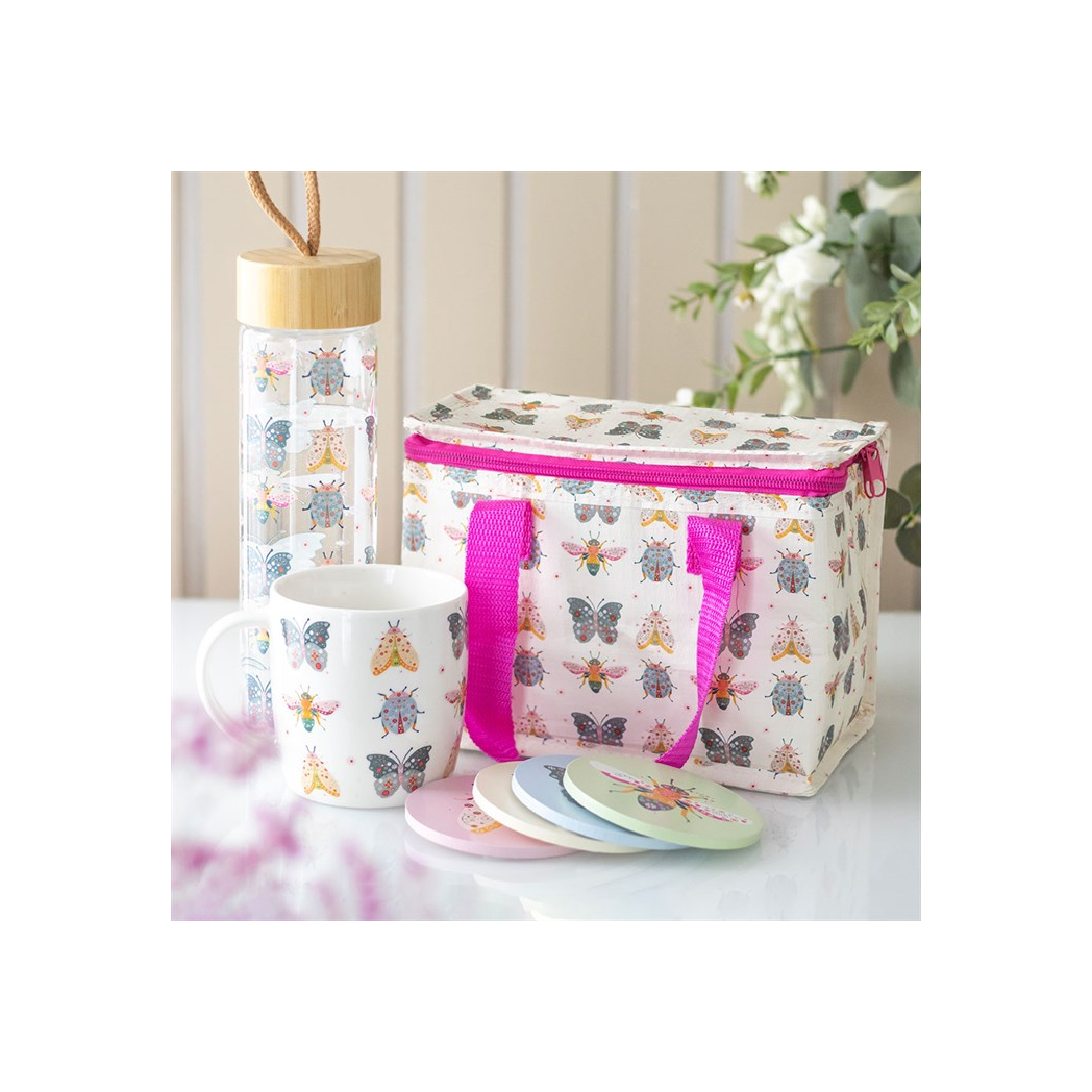 Floral Bug Print Glass Water Bottle