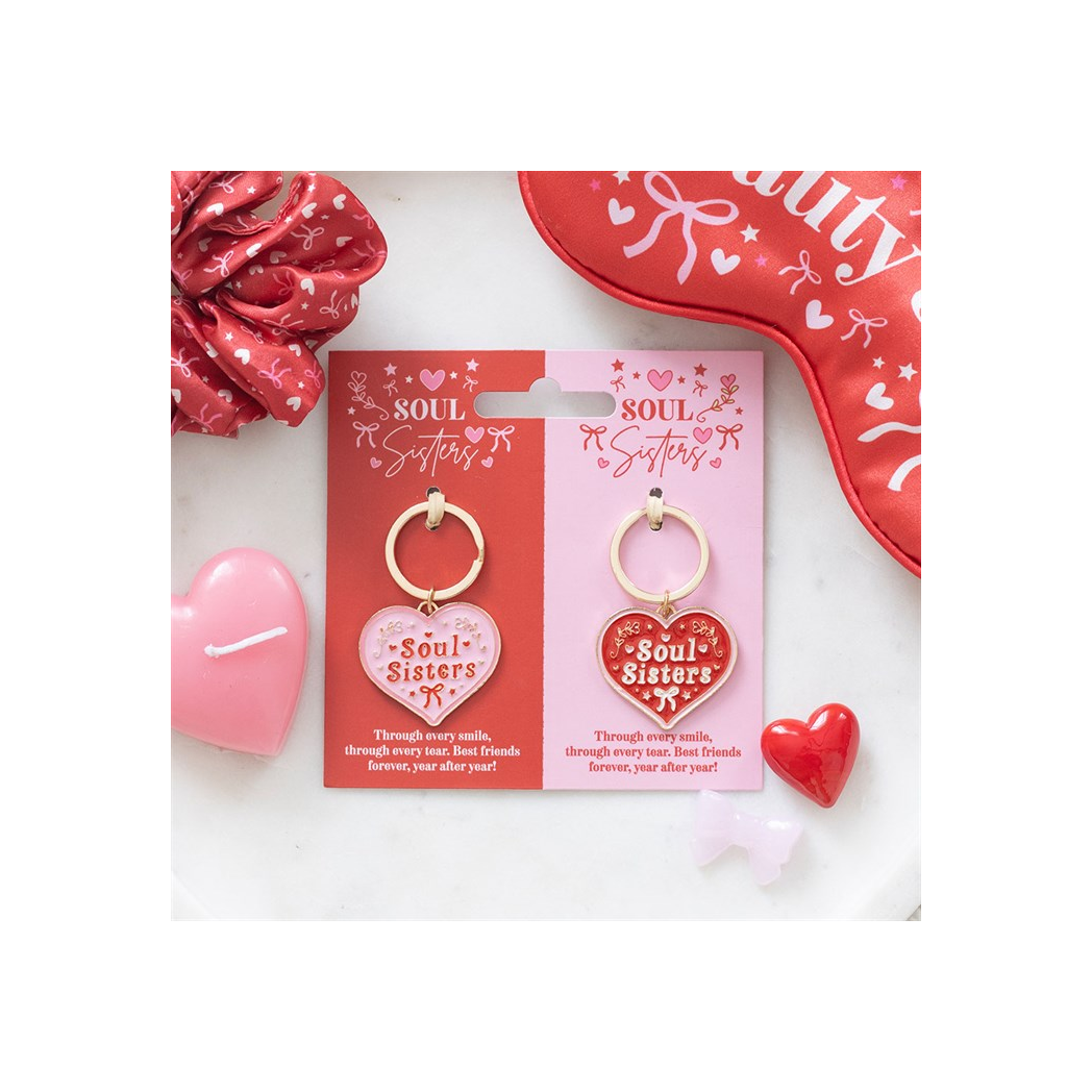 Pair of Soul Sisters Love Heart Keyrings